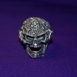 Steampunk skull silver ring